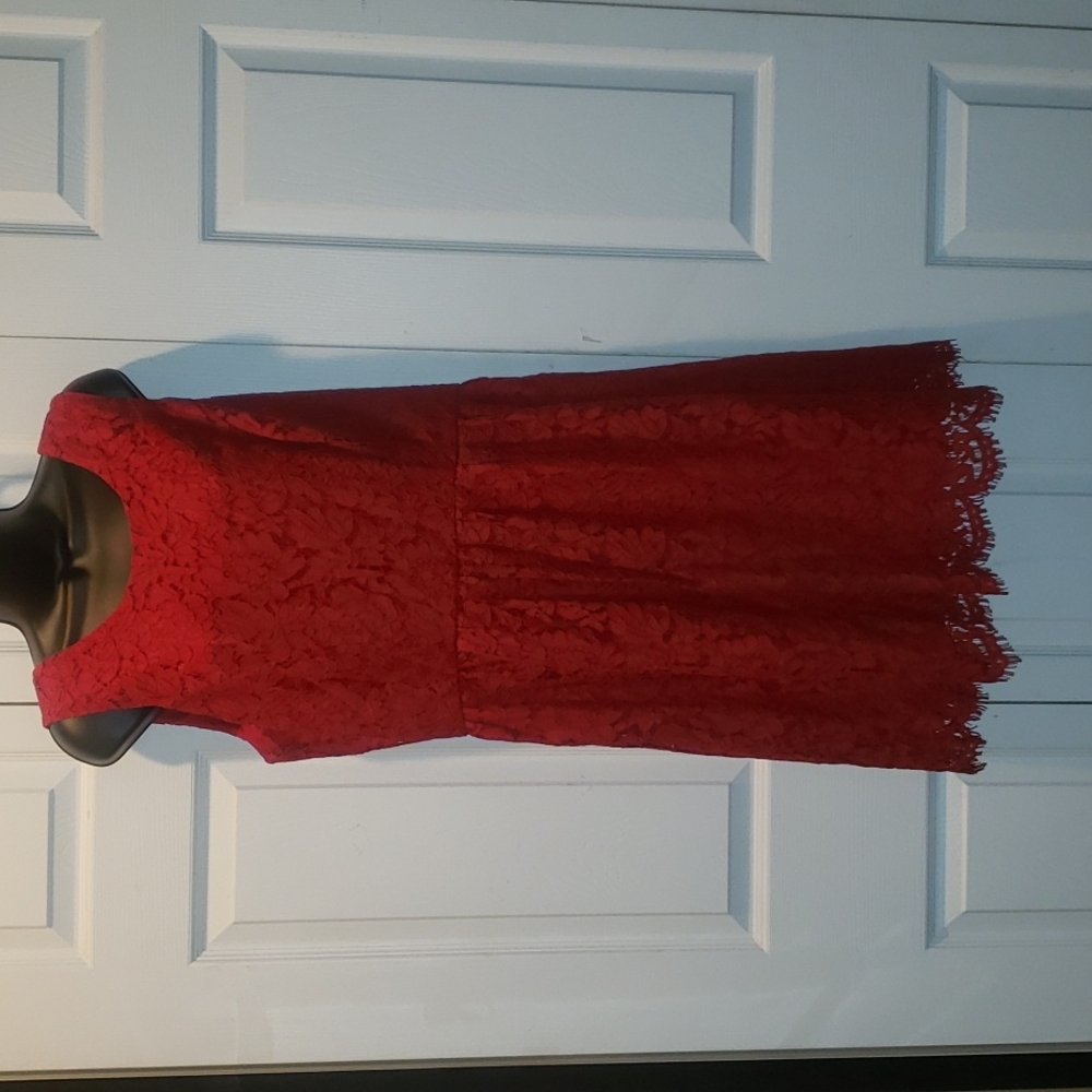 LOFT Red Lace Midi Dress